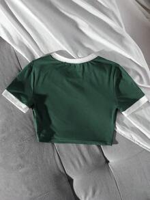 Camiseta gráfica casual de estilo náutico, versátil - Verde Oscuro - Ver 2