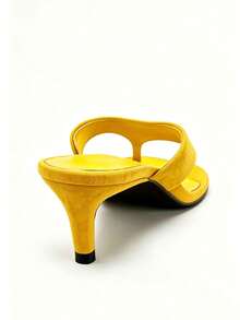 2026 New Suede Toe-Ring Sandals, Slim Kitten Heel Slip-On Slippers For Women - Yellow - View 5