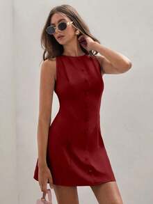Vestido mini de unicolor para mujer, de moda para el verano - Burdeos - Ver 5