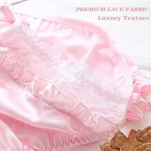 Women's Sexyys Satin Panties Lace Silk Underwear Luxury Low Waist Side Tie Panty Breathable String Bikini Briefs - 粉色 - 查看 6