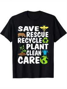Camiseta de Día de la Tierra para Hombre y Mujer Salva las Abejas, Rescata Animales - Camiseta Blanca Casual de Manga Corta y Cuello Redondo con Gráfico Salva el Planeta, Diseño de Derechos Animales y Conservación Ambiental, uste Cómodo para Todas las Estaciones, I para Eventos del Día de la Tierra y Atuendos Casuales, Ropa de Apicultura y Defensa de la Fauna Silvestre, Estampado Vibrante con Diseño de Oso, Tortuga y Globo, Corte Regular para Adultos, Tejido Transpirable para la Mod Algodón 100% - Negro - Ver 9