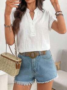 Camisa negra minimalista y casual para mujer, adecuada para el verano - Blanco - Ver 5