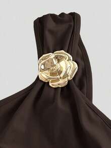 Hannahelzahed  MOD Falda de cola de pez con pliegues asimétricos y broche dorado como decoración - Marrón - Ver 3