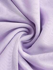 Top de chaleco de unicolor cubierto por una manga abullonada de malla color albaricoque para mujer - Lila Púrpura - Ver 4