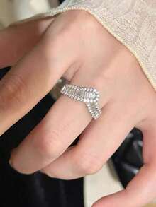 Bộ 5 chiếc nhẫn hở cao cấp, đính đá Cubic Zirconia lấp lánh, có thể điều chỉnh kích cỡ, phù hợp cho thời trang hàng ngày, tiệc tùng, lễ hội, đám cưới (Không kèm hộp quà). - Bạc - Xem 10