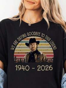 Camisetas para hombre y mujer, camiseta Chuck Legend , sudadera gráfica Western Tribute 1940 - 2026, ideal para atuendos casuales y jardinería, diseño en blanco y negro, cuello redondo para hombre y mujer, perfecta como regalo de cumpleaños, ropa de mujer, blusas para mujer, tops para mujer, camisetas para mujer. Tela ligera y transpirable, conjuntos casuales para mujer, ropa para climas cálidos, diseño divertido, ideal para jugar al aire libre. - Multicolor - Ver 1