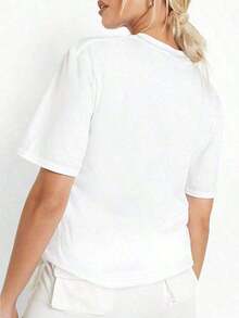 Camiseta Casual de Manga Corta para Mujer con Estampado de Letras y Skateboard, Cuello Redondo, Camisetas Gráficas, Tops para Mujer, 2026 Top Casual Estampado Dulce para un Look Veraniego de Mujer, Ropa de Verano, Camisetas para Mujer, Camiseta de Verano - Blanco - Ver 2