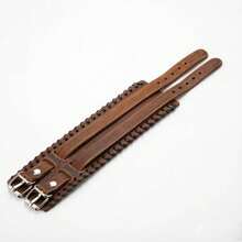1pc Vintage Multilayer Distressed Leather Bracelet, Men's Business Casual Fashion Accessory - Brown - View 8