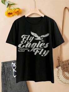 Camisetas de Fútbol para Enamorados "¡Vayan los Águilas!" Camiseta desgastada de Philadelphia para mujer (Águila) - Top holgado, casual y versátil, estilo Y2k. - Blanco - Ver 2