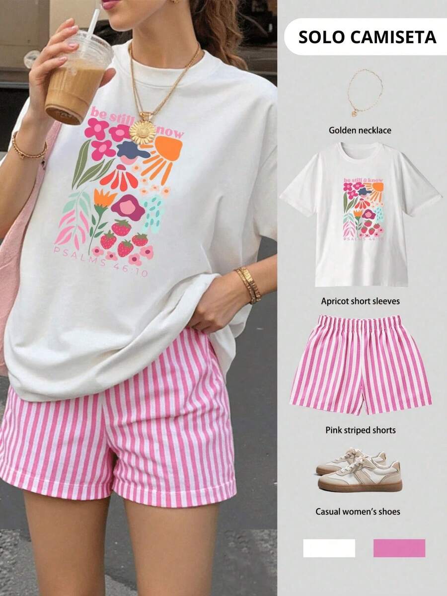 blusas elegantes dama, blusas para mujer,playeras de mujerCamiseta de mujer de verano blusa oversize de manga corta con estampado floral ideal para el tiempo libre y las vacaciones en la playaPure Cotton Short-Sleeve Shirt - Blanco - Ver 1