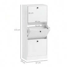 Shoe Cabinet With 3 Doors, Shoe Tilter, Shoe Rack With Adjustable Divider, Narrow Shoe Rack For 12 Pairs Of Shoes, 47 X 28 X 115 Cm, White - 白色 - 查看 3