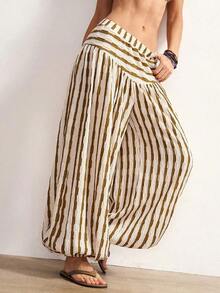 BohoFeels Pantalones holgados de linterna a rayas casuales para mujer - Multicolor - Ver 5