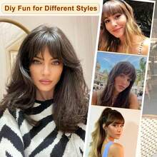 Clip In French Bangs With Temples |   Natural Curved Faux Bangs Hair Extensions For Women Daily Wear - Wine Red - View 6