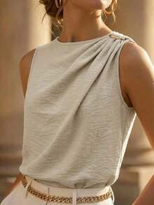 Blusa de satén sin mangas con pliegues para mujer - Albaricoque - Ver 10