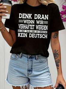Camiseta con temática humorística y satírica, top casual de manga corta y cuello redondo, ropa de mujer para primavera/verano. - Blanco - Ver 7