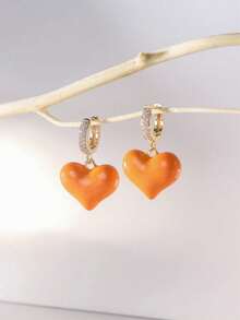 Orange Heart-shaped Earrings