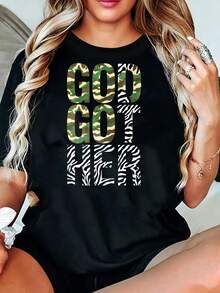 Talla Grande - Talla Grande - Camiseta de con Diseño de Camufle y Estampado de Cebra - Negro - Ver 2