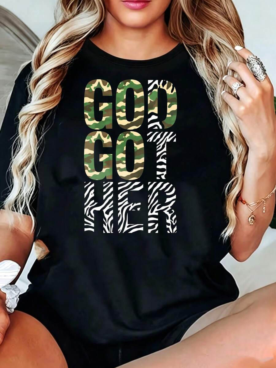 Talla Grande - Talla Grande - Camiseta de  con Diseño de Camufle y Estampado de Cebra