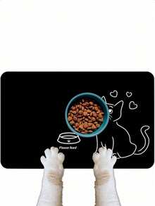1pc Cat Feeding Mat, Pet Food And Water Bowl Pad, Absorbent Dog Feeding Mat, Quick Cleaning Non-Slip Indoor Pet Dog Placement Mat - Black - View 3