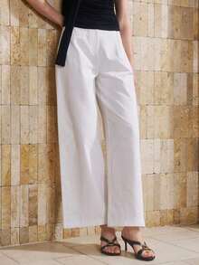 Pantalones de traje de unicolor casual para mujer - Blanco 2 - Ver 7