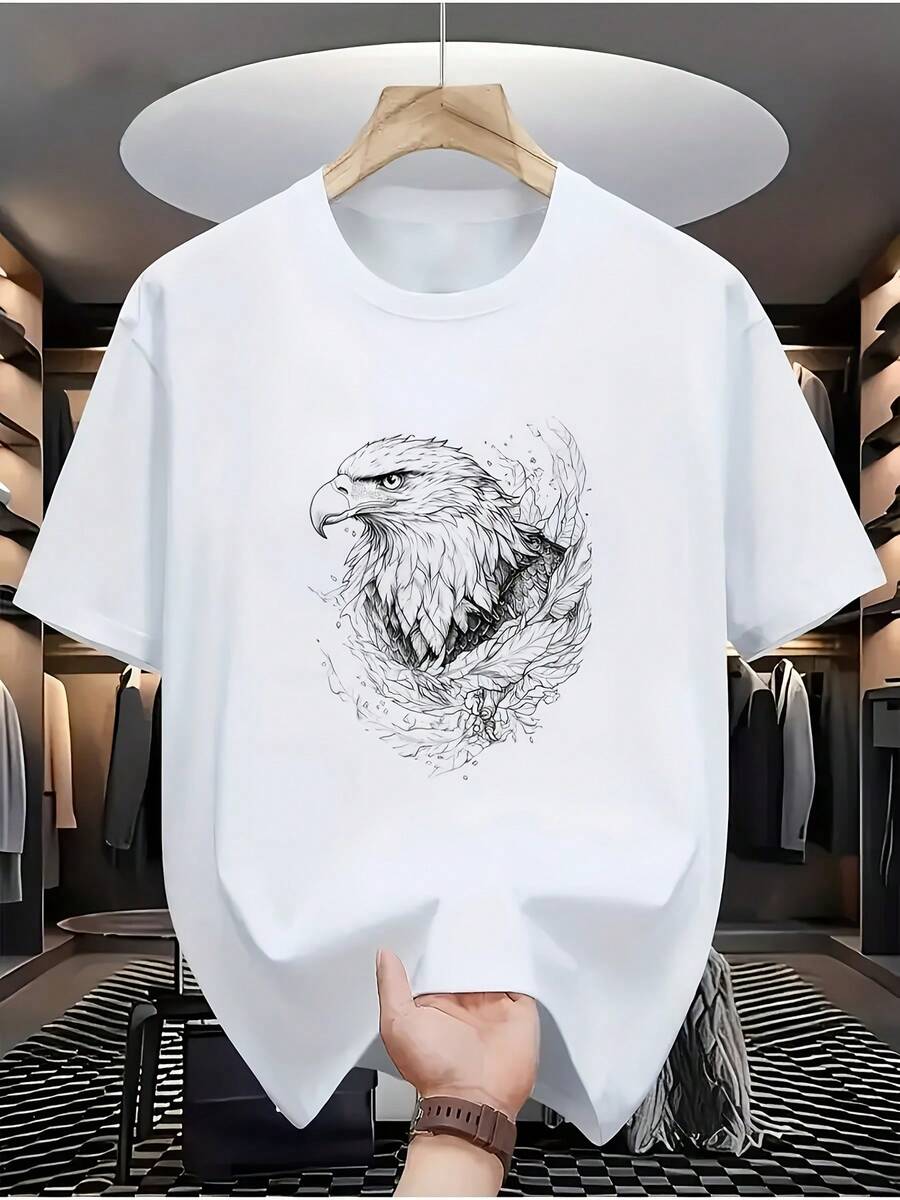 ¡Oferta por tiempo limitado, unidades limitadas, relámpago! Camisas casuales para mujer, camisetas de poliéster para mujer, camisas elegantes.Camiseta de manga corta con diseño de águila pintada a mano, diseño artístico exquisito, estilo salvaje y moderno. - Blanco - Ver 1