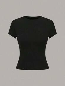 Camiseta casual versátil para mujer de manga corta y cuello redondo de unicolor - Multicolor 22 - Ver 3