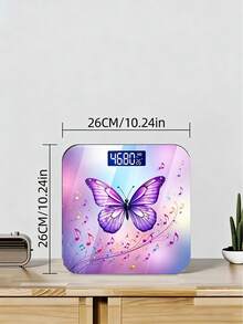 Báscula de peso corporal con diseño de mariposa en colores morado y claros, con pantalla LED retroiluminada, mediciones precisas y capacidad de hasta 400 lb/180 kg - Multicolor - Ver 8