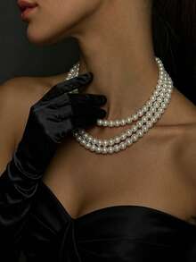 1pc Fashion Faux Pearl Triple Layer Necklace, Suitable For Important Occasions And Beach Parties - Multicolor - View 13