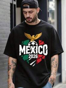 Ropa de hombre, camiseta de hombre, apoyo a la Copa Mundial de México 2026 de manga corta, camiseta divertida con estampado, con tema de la Copa Mundial, ideal para fans y para usar mientras se ven los partidos, también se puede usar a diario. Tienen una silueta cómoda, tela suave, y están disponibles en múltiples tallas, desde S hasta XXXL. - Negro - Ver 6