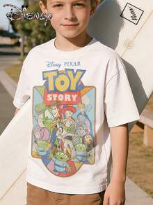 Disney Boys' Clothing Summer Short Sleeves - Toy Story Family Photo - Printed Pattern T-Shirt Pullover, Boys' Clothing, Suitable For Boys' Daily Wear - 白色 - 查看 1