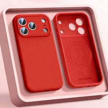 Luxury Liquid Silicone Magnetic Phone Case Compatible With IPhone 17 Pro Max, 17 Pro, 17 Air, 17, 16 Plus, 15, 14, 13, 12 Pro Max, 11, Supports Wireless Charging, Smooth Touch - Red - View 1