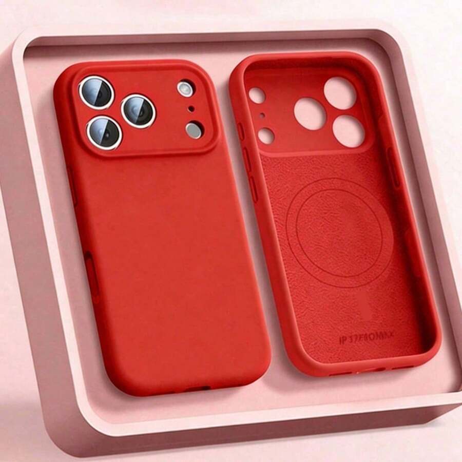 Luxury Liquid Silicone Magnetic Phone Case Compatible With IPhone 17 Pro Max, 17 Pro, 17 Air, 17, 16 Plus, 15, 14, 13, 12 Pro Max, 11, Supports Wireless Charging, Smooth Touch - Red - View 1