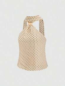 Top corto de tirantes con estampado de lunares lindo y encantador para mujer, para uso casual - Albaricoque - Ver 3