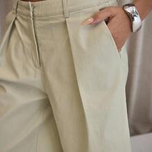 Pleated Straight Fit Tailored Longline Shorts Only Classy Sexy Streetwear Night Out Party Spring Elegant  Summer Casual Holiday - Caqui - Ver 7