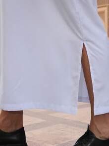 1pc White V-Neck Printed Men's Traditional Arabic Robe, Arabian Traditional, Saudi Men's Robe, Saudi Men's Pajamas, Moroccan Men's Robe - White - View 7