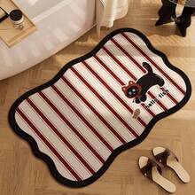1pc Silica Gel Bath Mat, Minimalist Striped & Cartoon Cat Pattern Floor Mat, Doormat, Bathroom Decor, Absorbent & Quick Dry For Bathroom, Kitchen, Living Room, Entryway, Camping, Yoga Mat, Bathroom Decor, Home Decor Rug, Absorbent Floor Cover | Elegant Floor Decor - Multicolor - View 4