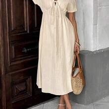 Apricot Bowknot Casual Midi Dress For Women Baby Blue Dress,Sun Dresses For Women Work Summer Dresses,Shirt Dresses For Women - Verde - Ver 4