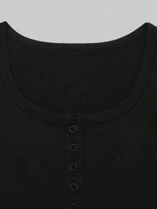 3 piezas Mujer Verano Casual Commuting Minimalista unicolor Medio Botón Cardigan Fruncido Camiseta Ajustada - Multicolor - Ver 4