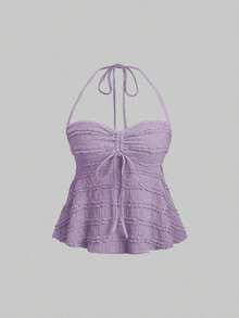 Tops halter con cordón en el busto de color sólido, estilo Y2K para mujeres - Morado - Ver 1