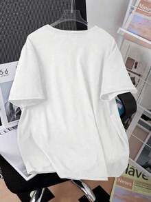 Camiseta de manga corta con cuello redondo para mujer talla grande, con estampado de cuerda de escalada de panda de dibujos animados, de estilo japonés, fresca, linda y divertida. Suave y adorable, de moda para primavera y verano, adecuada para uso casual diario, ir al trabajo, la escuela, citas y salidas. Blanco - Multicolor - Ver 2