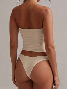 Camiseta sin tirantes sexy básica, top tubo blanco elástico de unicolor y ajustado a la moda, adecuado para todas las estaciones y uso casual en verano - Albaricoque - Ver 4