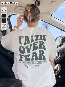 Casual Short-Sleeved T-Shirt With "Faith Over Fear" Text Print, New Spring/Summer Style For Women. Vacation Style, Everyday Basic. Women's Vacation Graphic Tees, White Top, Men's T-Shirt, Women's Sweatshirts, Y2k T-Shirt Shirt - 白色 - 查看 10