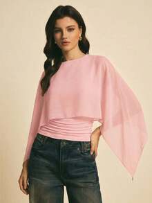 uello chal marrón para mujer, blusas elegantes para mujer, blusas casuales para mujer, apropiada para uso diario, salir, ir y venir en otoño/invierno, blusa de manga de murciélago, blusa marrón café, blusa marrón oscuro - Rosa - Ver 5