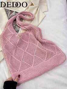 Dedoo Bolso de hombro bohemio de moda multicolor, diseño de ganchillo con patrón de tortuga marina, bolso de gran capacidad con apertura superior, material de poliéster beige con sensación - Rosa 2 - Ver 3