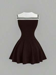 Vestido ajustado de estilo marinero vintage para mujer, elegante y versátil para la escuela, vacaciones, uso casual, azul, primavera/verano - Azul - Ver 9