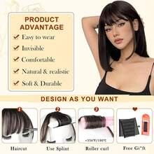 Clip In French Bangs With Temples |   Natural Curved Faux Bangs Hair Extensions For Women Daily Wear - Dark Black - View 4