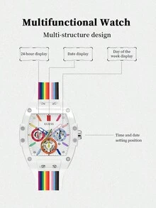 GUESS GW0720G1 Rainbow Watch White Silicone Strap Multifunction Waterproof Casual Wristwatch - White - View 5