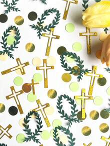 100pcs Cross & Green Wreath Confetti, Religious Confetti, Baptism, For Christening, First Communion Party Supplies. - Multicolor - View 2