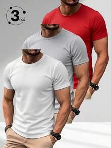3pcs/Set Kaos Olahraga Pria Musim Panas Cepat Kering - Lengan Pendek Kerah Bulat Aneka Warna, Atasan Serbaguna yang Bernapas, Cocok untuk Kebugaran dan Lari - MultiWarna - View 10