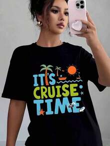 It's Time For A Boat Trip With Palm Trees, Sunshine, And Starfish. This Soft And Comfortable Women's Casual T-Shirt Is An Ideal Gift For Summer Beach Vacations. Blouse, Shirt > Beautiful. - 黑色 - 查看 8